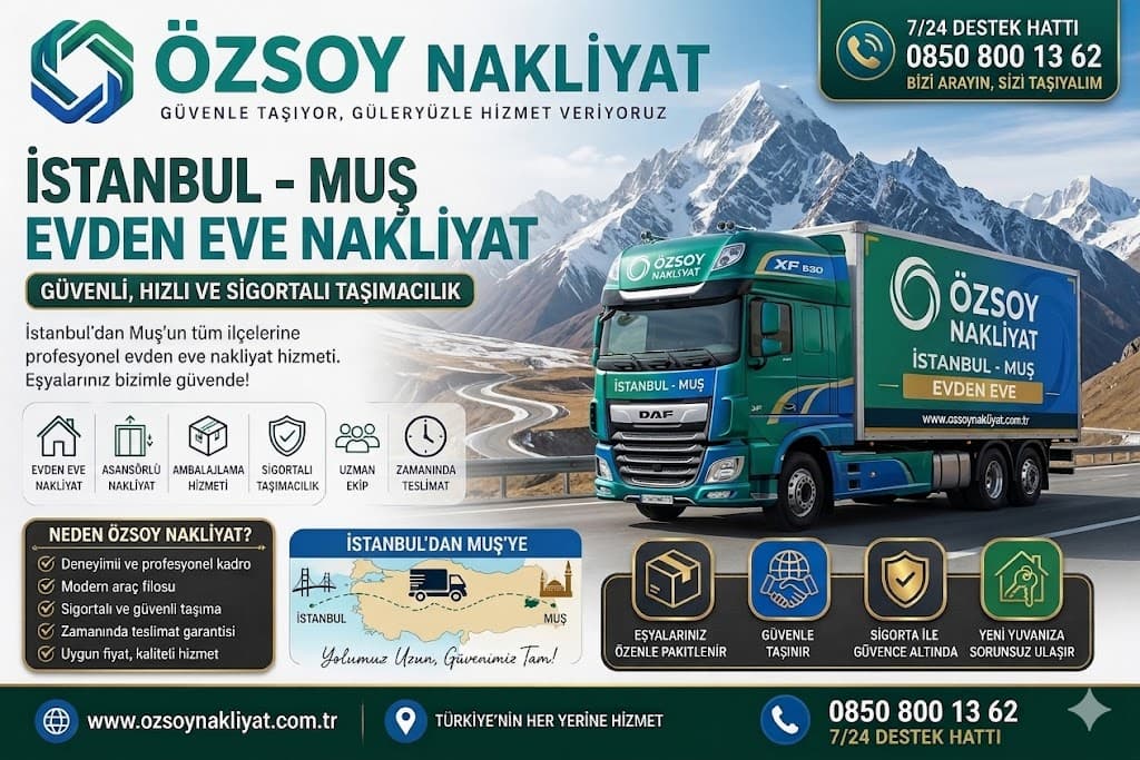İstanbul Muş Evden Eve Nakliyat | 2026 Ev Taşıma Fiyatları